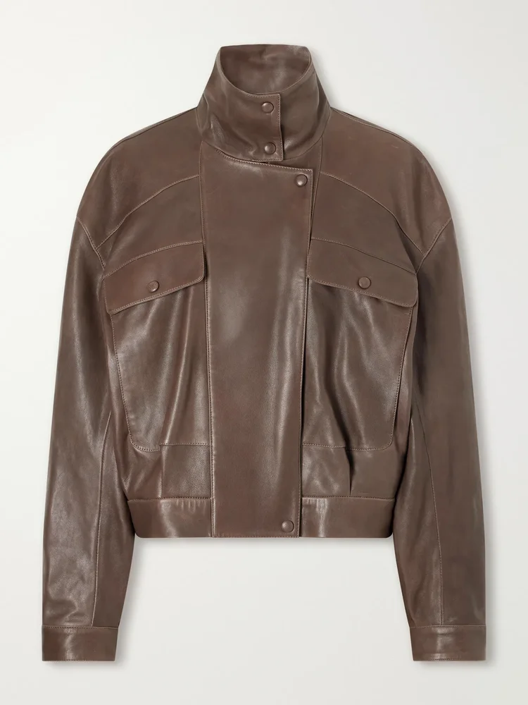 Quincy cropped paneled leather bomber