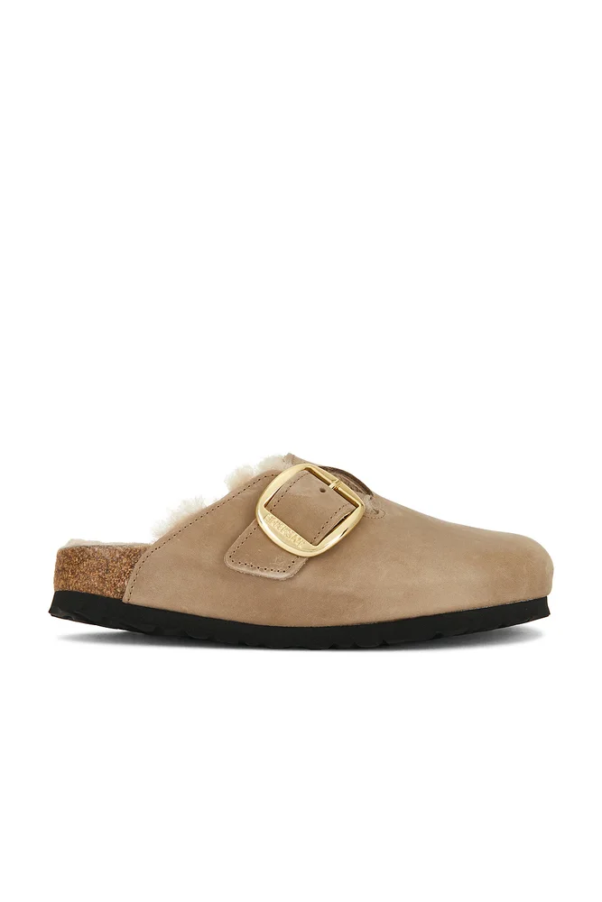 Boston Big Buckle Shearling Clog