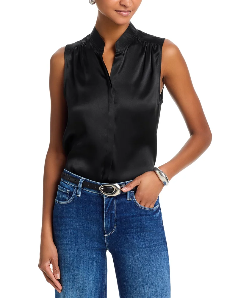 Phoebe Sleeveless Band Collar Silk Top