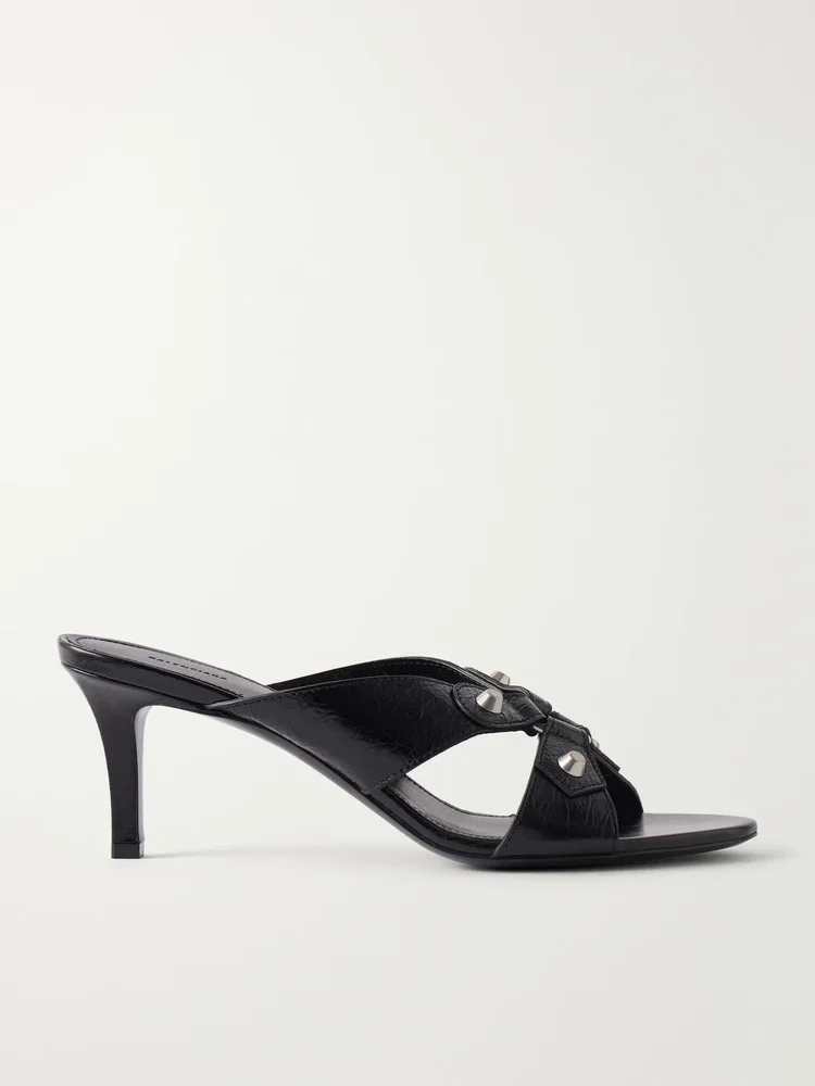 City embellished crinkled-leather sandals