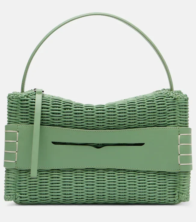 Loafer woven leather top-handle bag