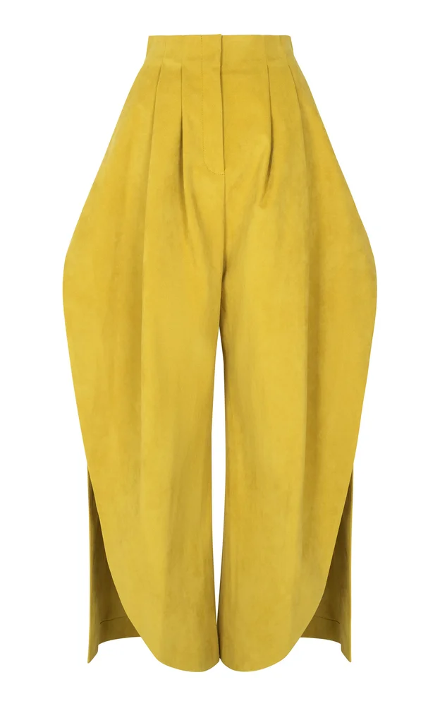 Tailored Faux Suede Barrel-Leg Pants
