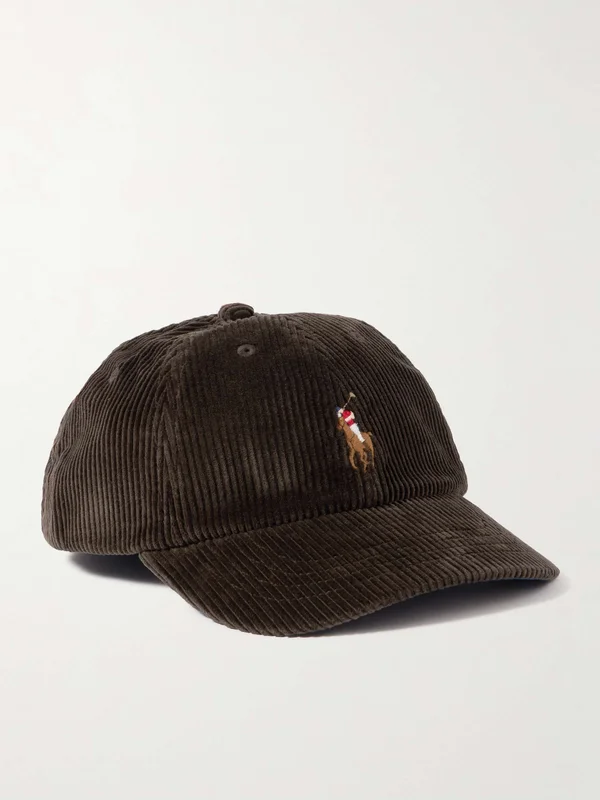 POLO RALPH LAUREN Full-Grain Leather-Trimmed Logo-Embroidered Cotton-Corduroy Baseball Cap