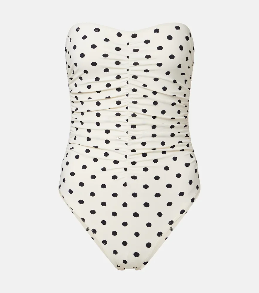 Ruched polka-dot bandeau swimsuit