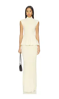 Christina Elezaj Florie Mock Neck Maxi Dress in French Vanilla