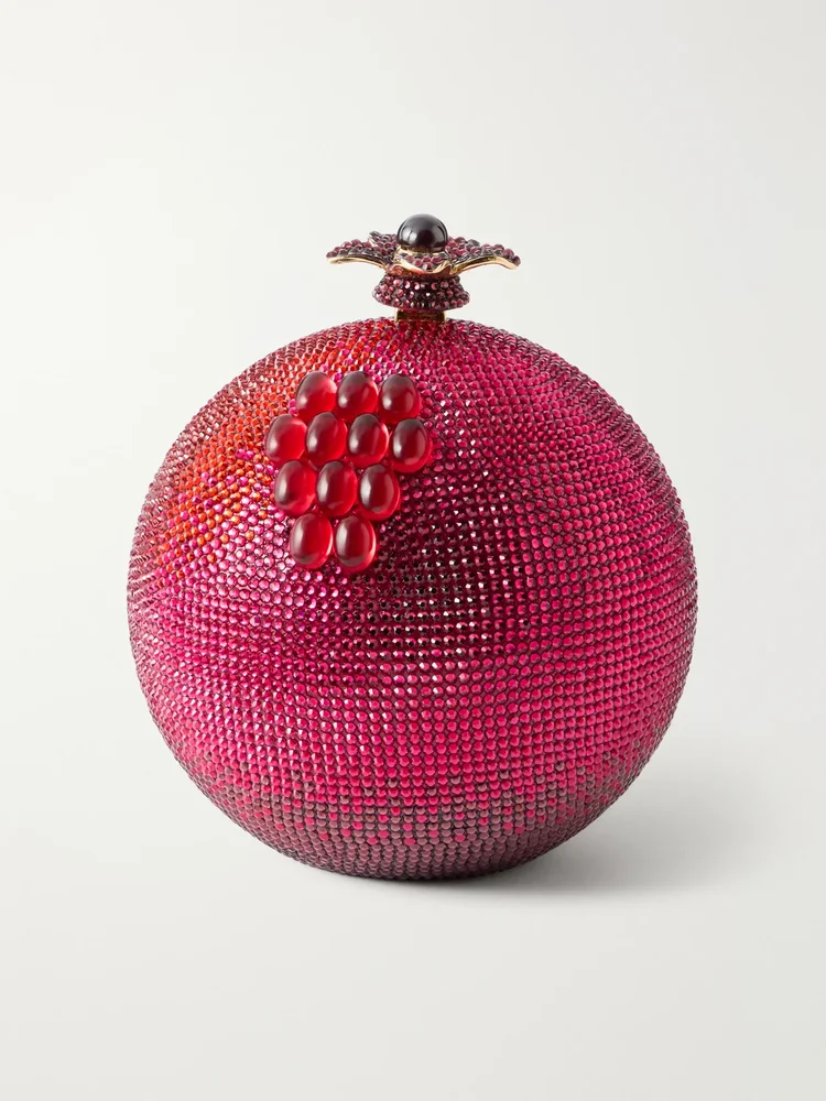 Pomegranate crystal-embellished gold-tone clutch