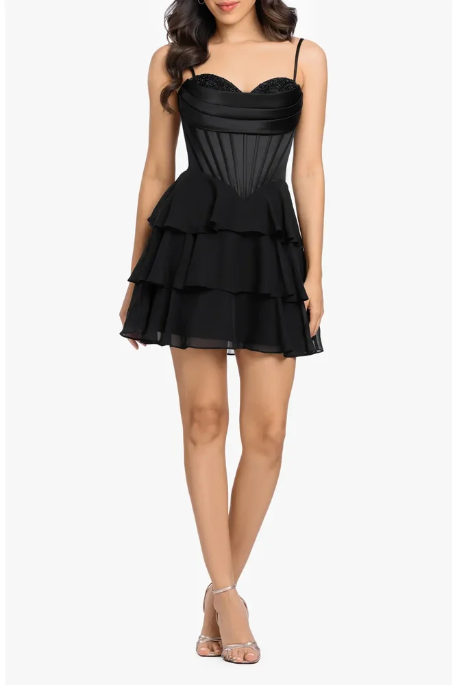 Corset Bodice Tiered Cocktail Minidress