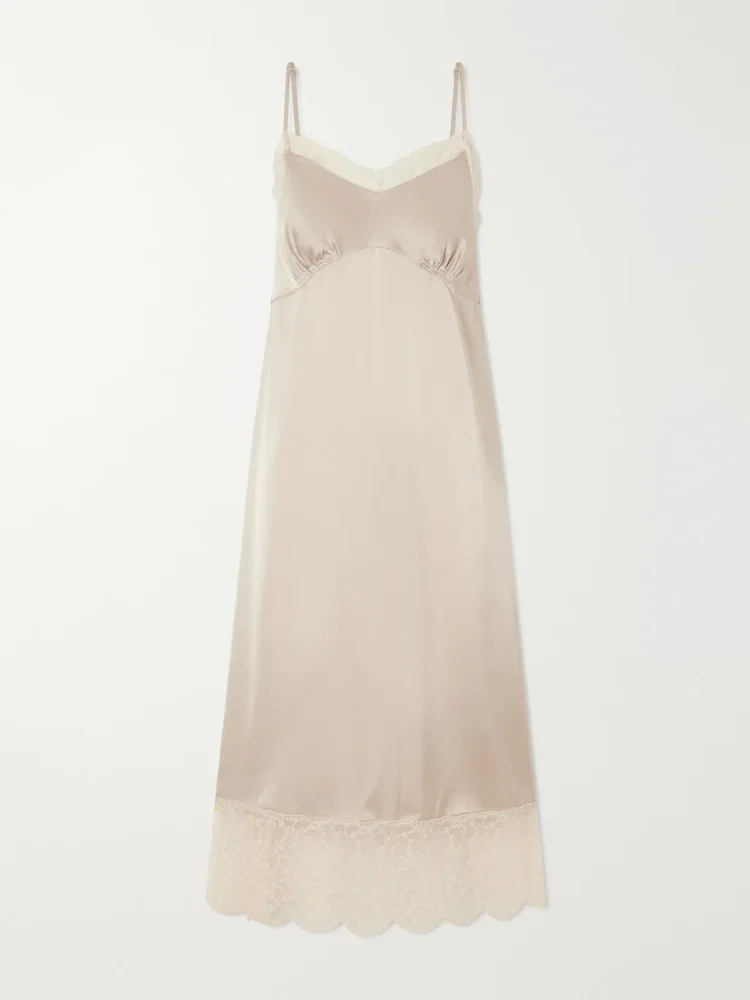 Lace-trimmed satin midi dress