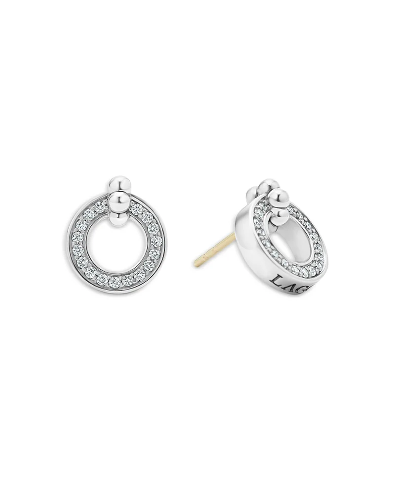 Sterling Silver Caviar Spark Diamond Circle Stud Earrings