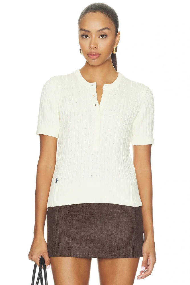 Cotton Short Sleeve Henley Sweater