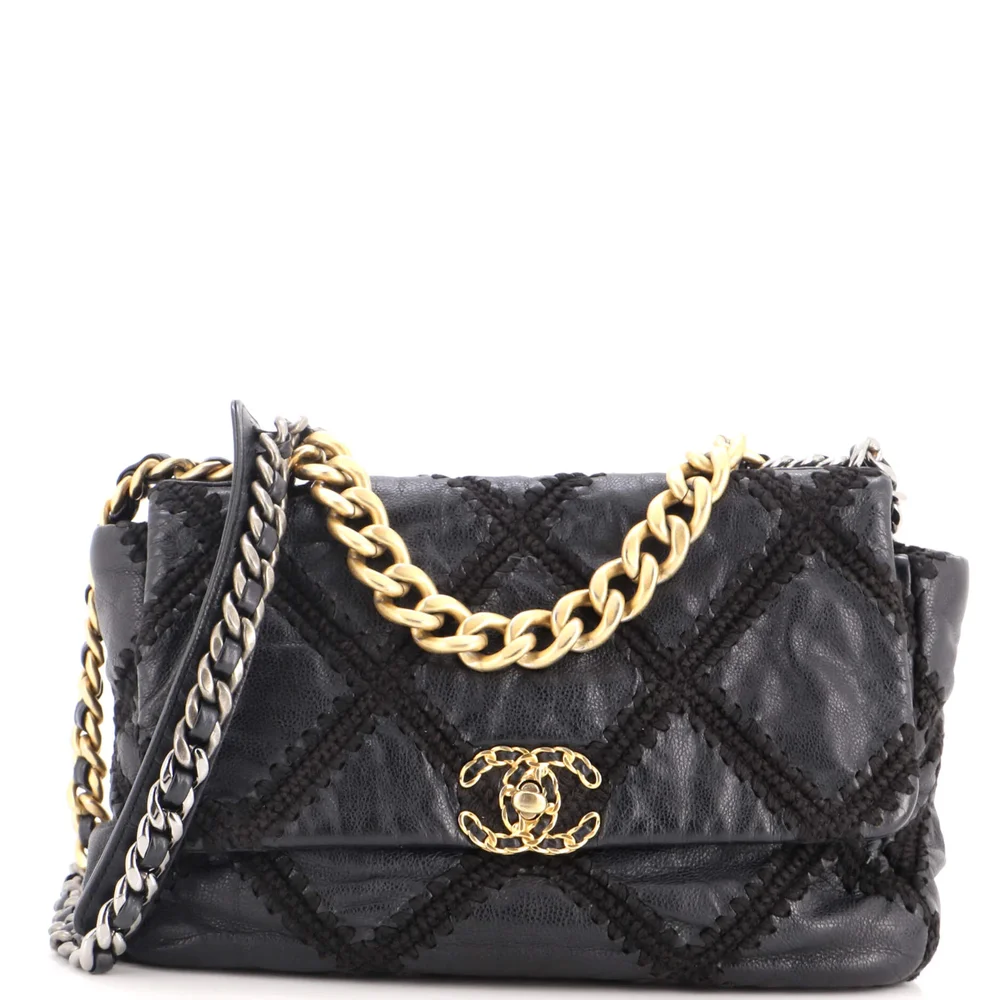 Pre-Owned Chanel 19 Flap Bag Crochet Quilted Calfskin Large