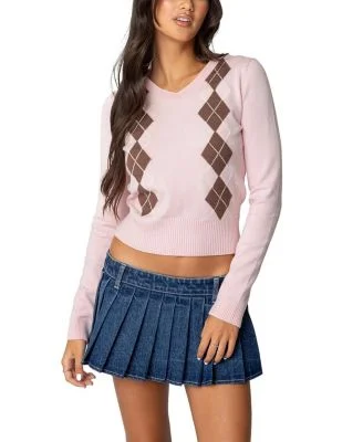 Argyle V-Neck Knit Sweater