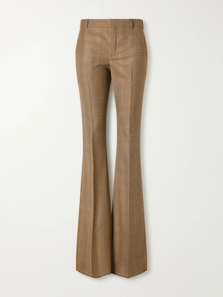 Prince of Wales checked virgin wool flared pants