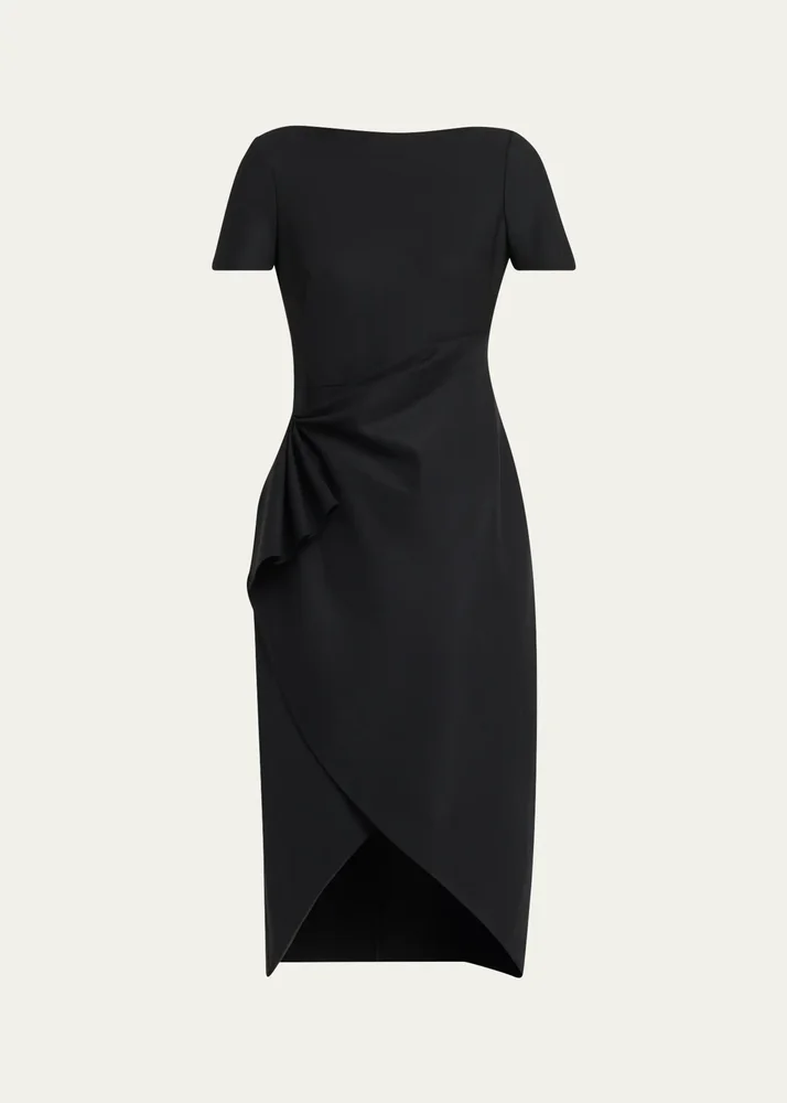 Short-Sleeve Draped Midi Dress