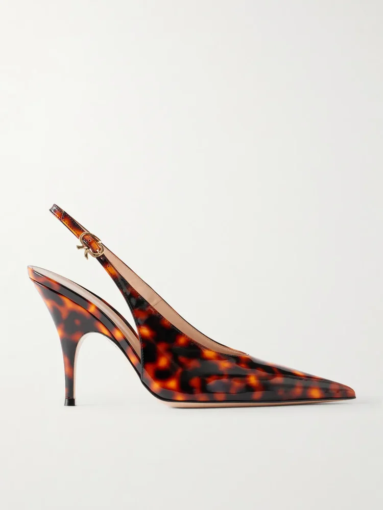Sofia Sling 95 animal-printed patent-leather pumps