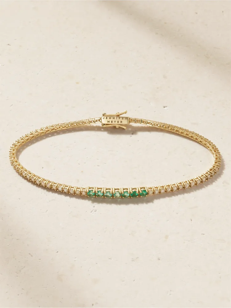 18-karat gold, diamond and emerald tennis bracelet