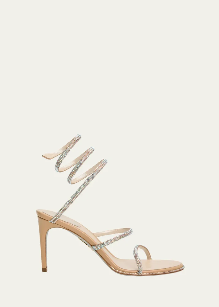 80mm Cleo Embellished Leather Snake-Wrap Sandals