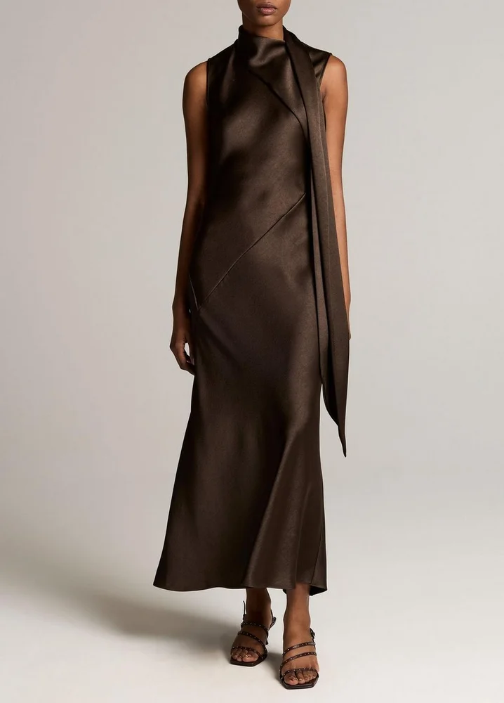 Satin Scarf-Neck Dress