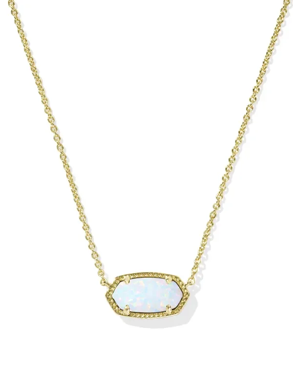 Kendra Scott Elisa Gold Pendant Necklace in White Lab Grown Opal