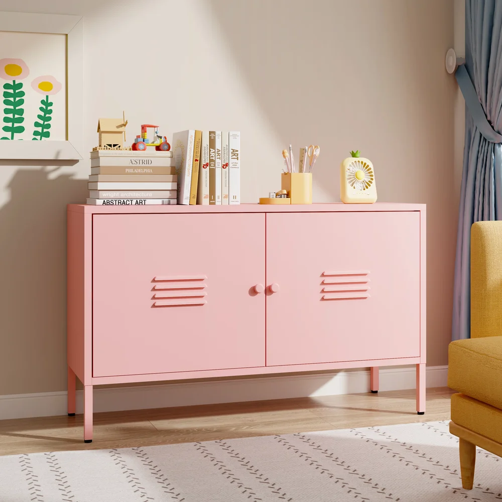Metal Storage Cabinet 2 Door Accent Cabinet With Adjustable Shelf