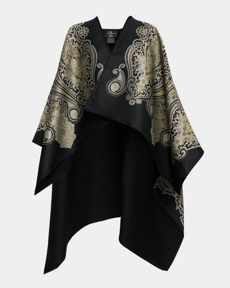 Wool-Blend Paisley Jacquard Cape