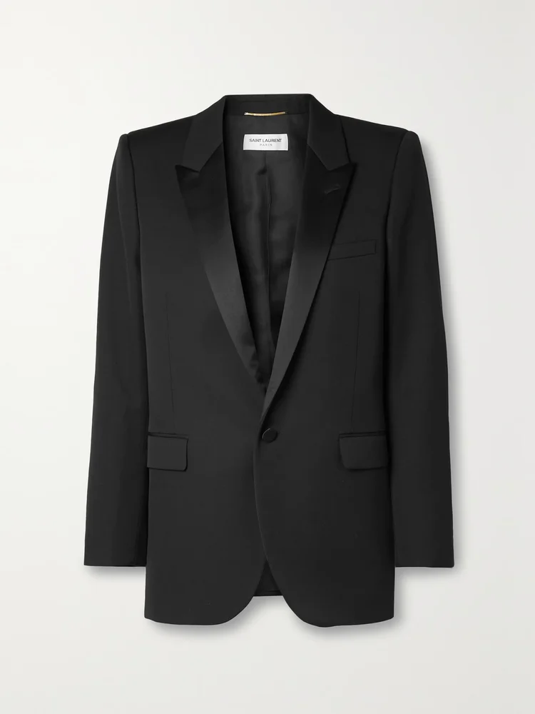 Tube Satin-Trimmed Grain De Poudre Wool Blazer
