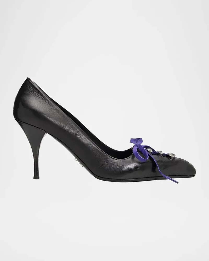 85mm Burnished Leather Lace-Up Pumps