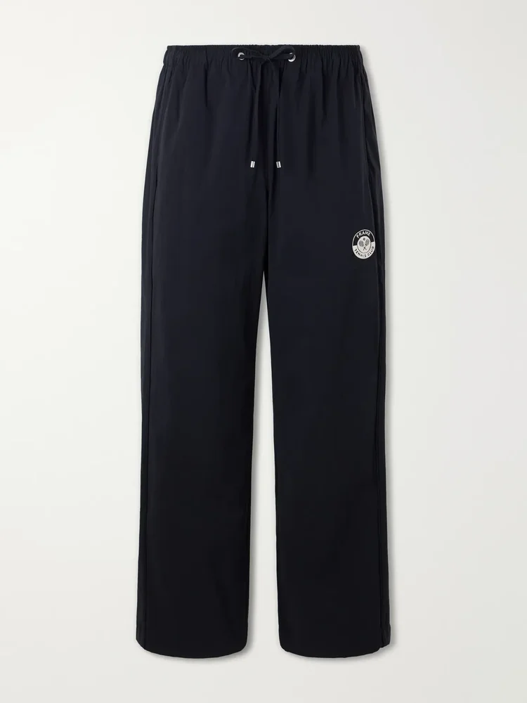 Straight-Leg Drawstring Logo-Embroidered Cotton-Blend Trousers
