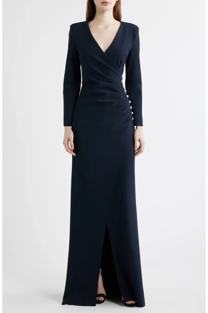 Wiesa Faux Pearl Detail Long Sleeve Gown