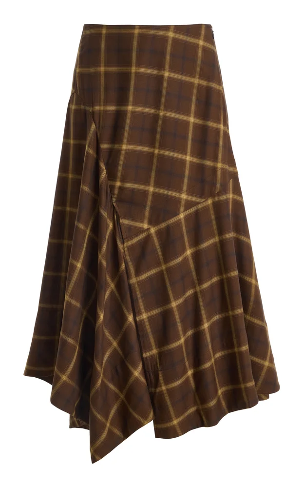 Asymmetric Check Plaid Full Skirt