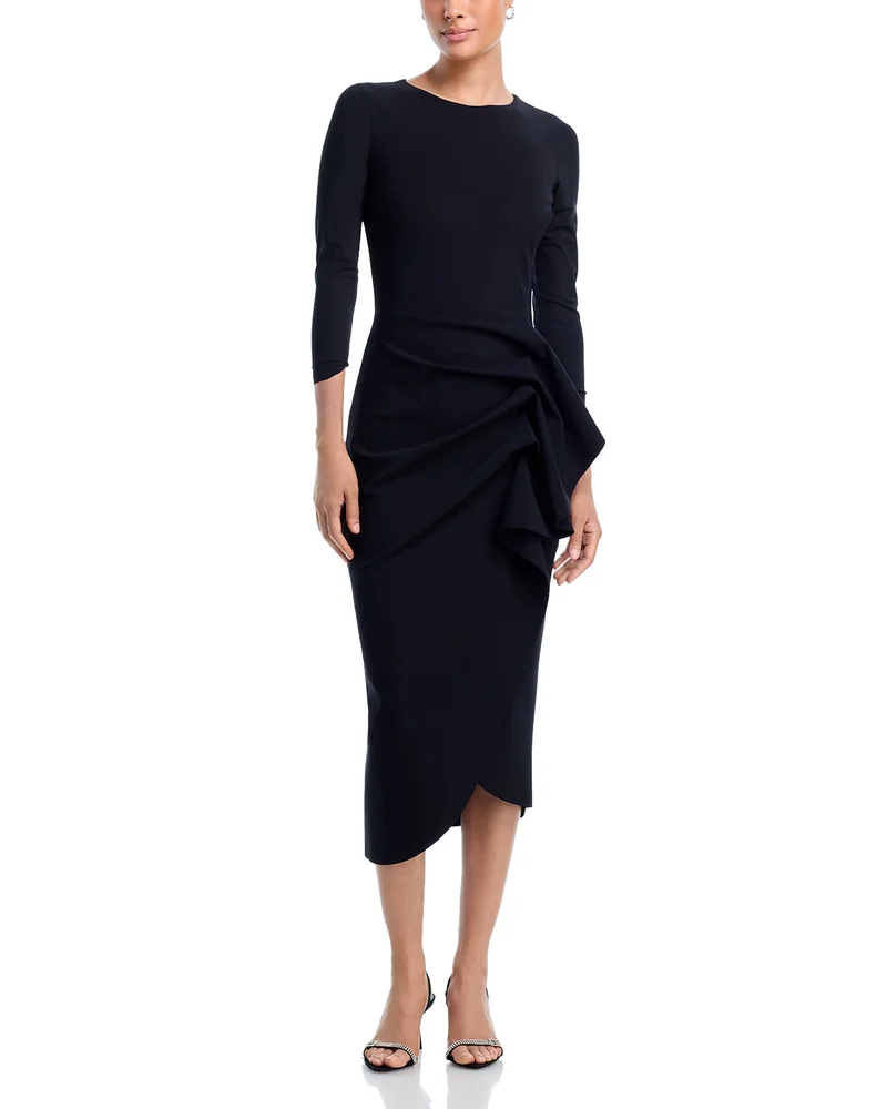 Wang 3/4 Sleeve Side Ruffle Dress