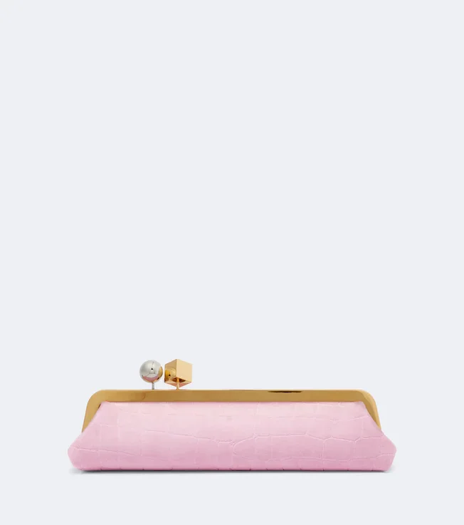 Salon croc-effect suede clutch