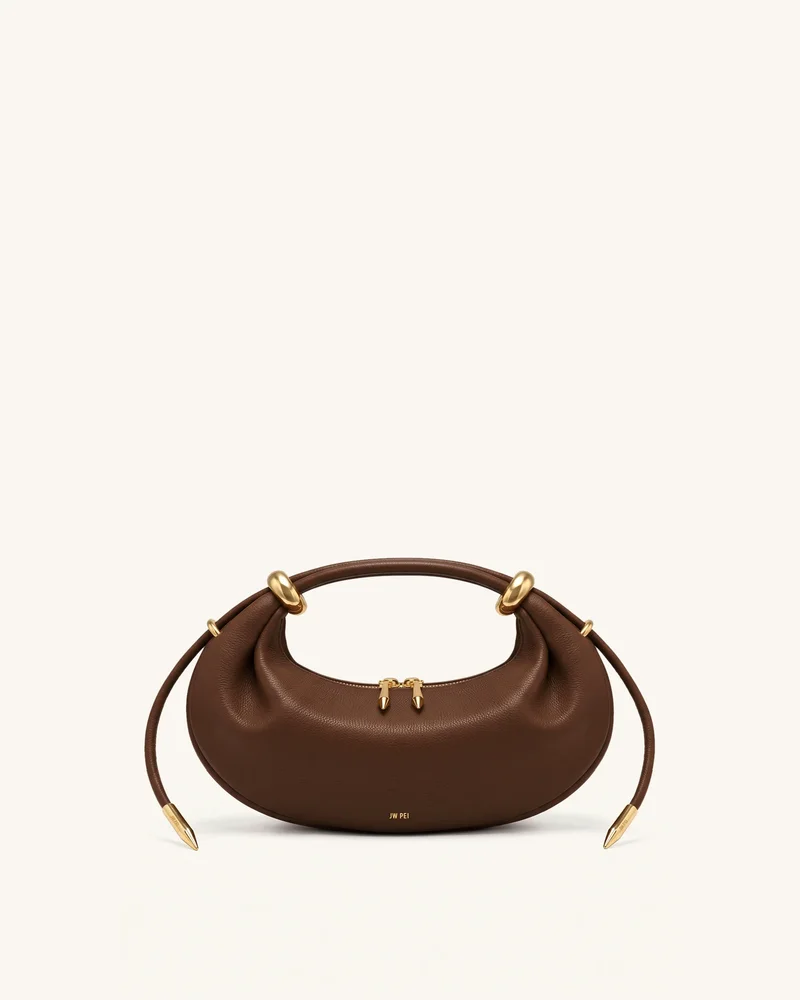 Ellie Metal Ring Embellished Crescent Top Handle Bag - Mocha Brown