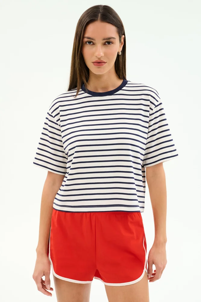 Djuna Oversized Jersey Tee - White/Indigo Stripe