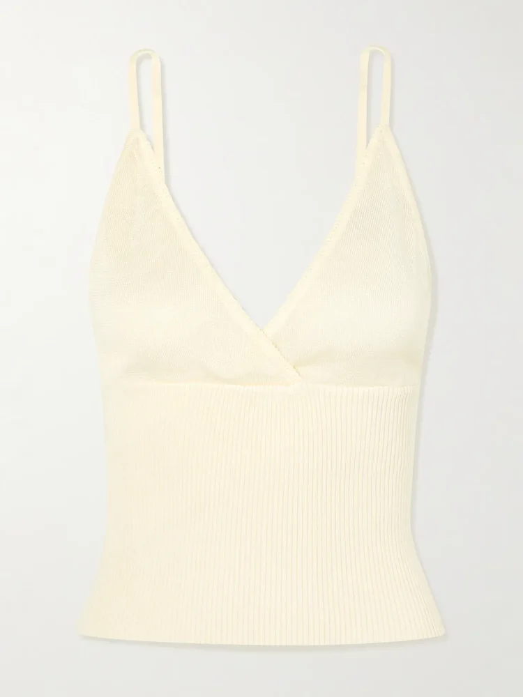 Cross Panel cropped ribbed linen top