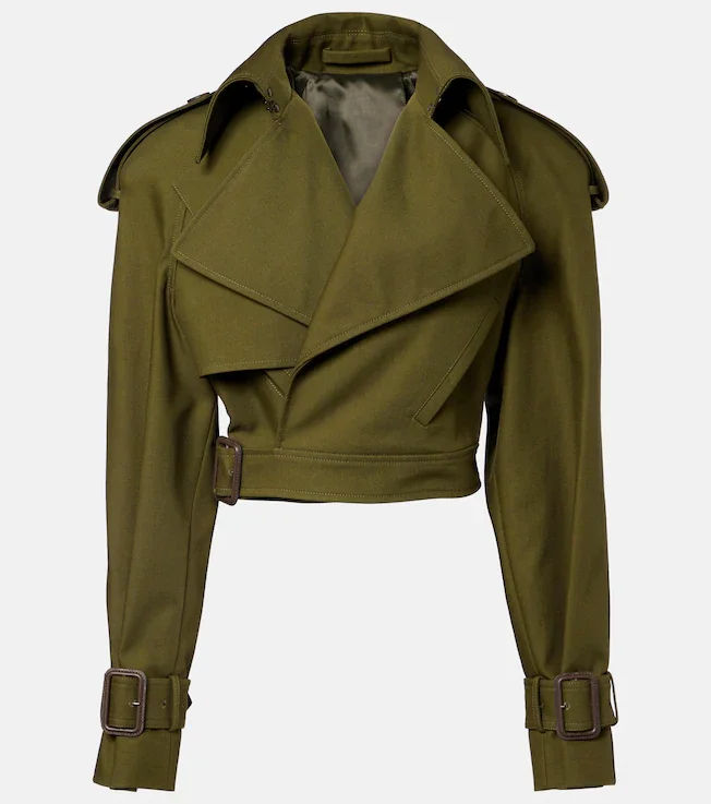 Cropped cotton twill trench coat