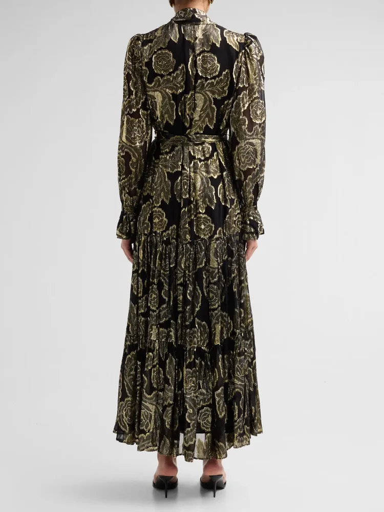 Rian Metallic Floral Jacquard Maxi Dress