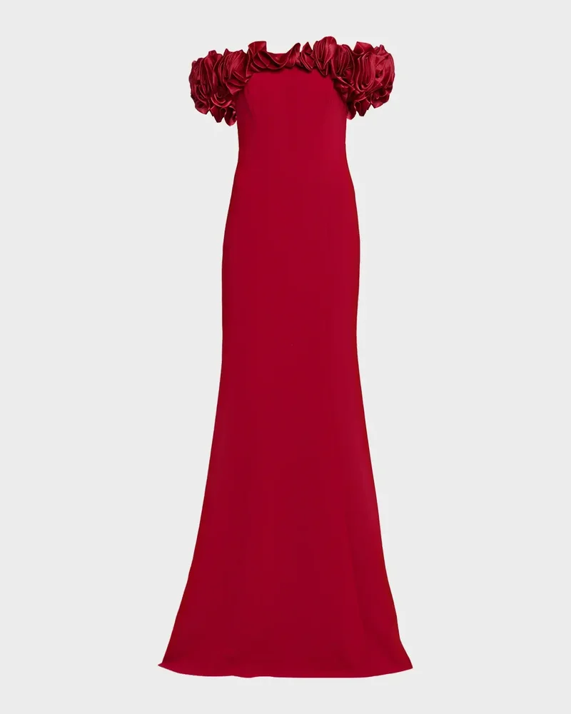Ruffle Off-Shoulder Crepe Gown