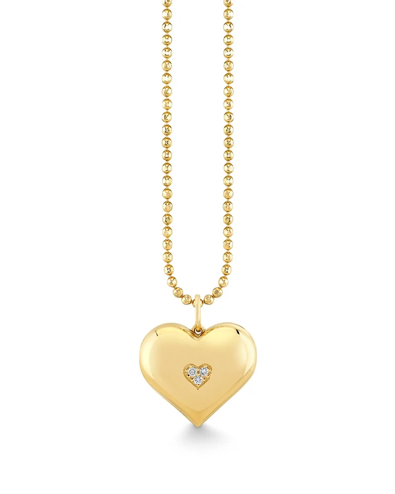 14K Yellow Gold Diamond Wallpaper Heart Locket Necklace, 16"