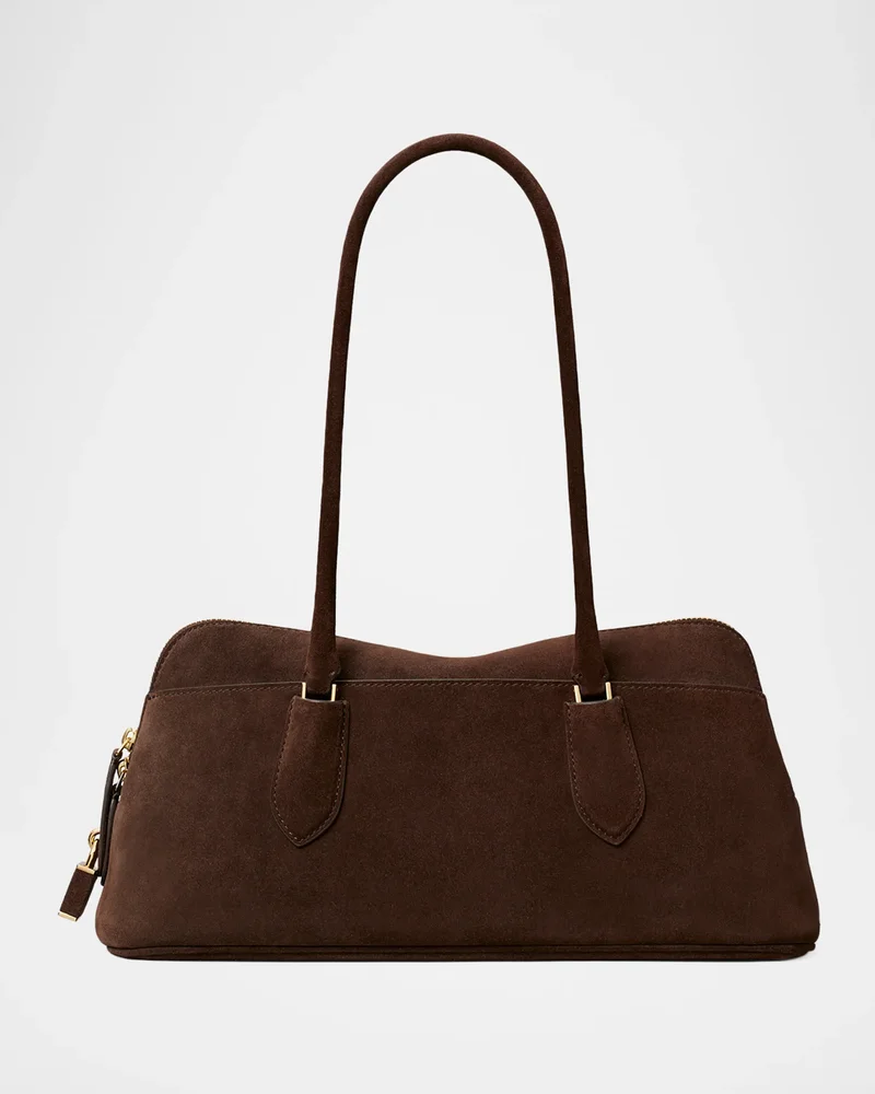 Lock East-West Suede Satchel