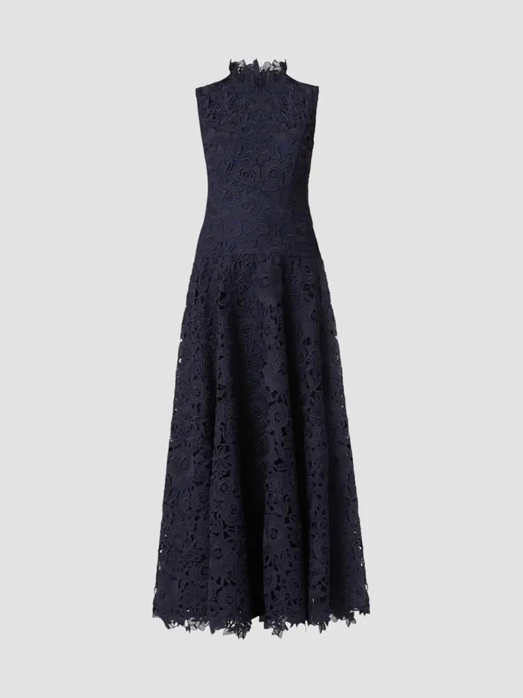 Tory Lace Mock Turtleneck Midi Dress
