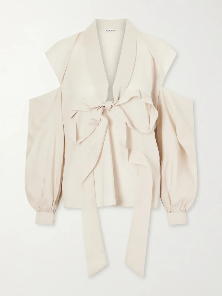 Bow-embellished cut-out Lyocell blouse