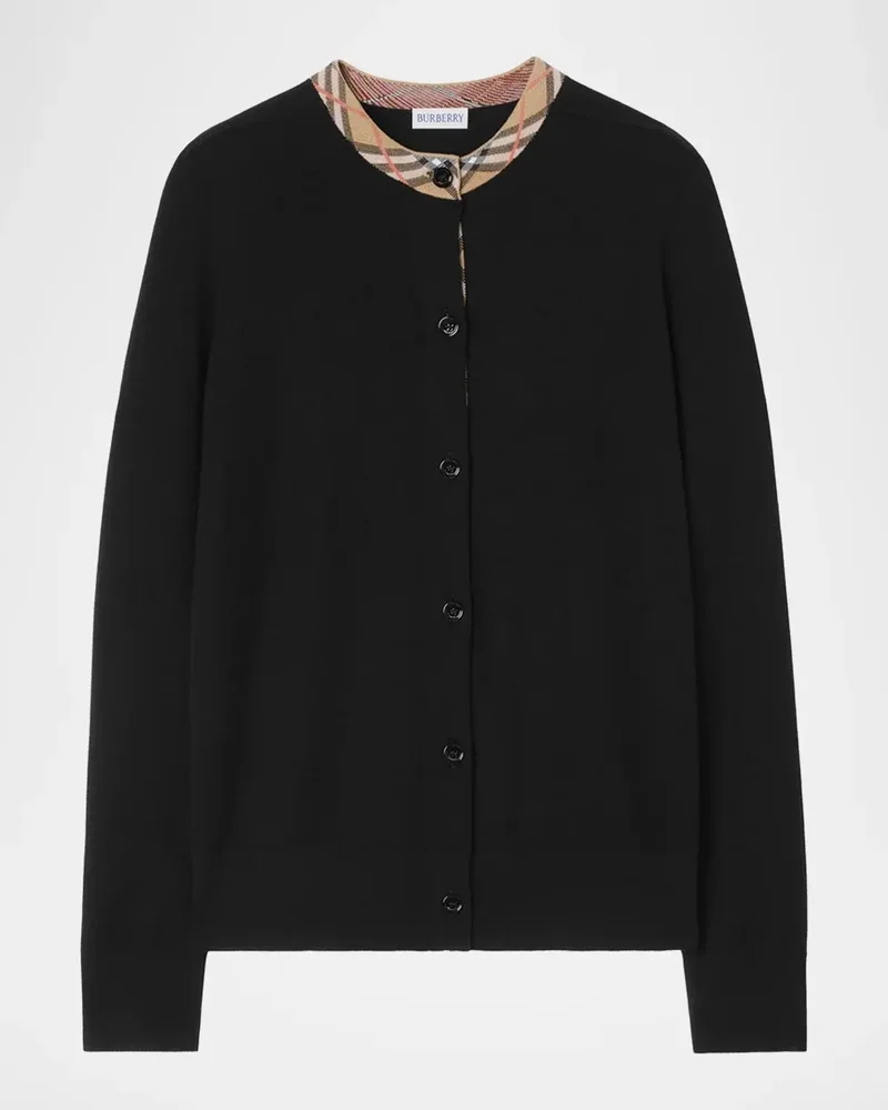 Margot Check Trim Wool Cardigan