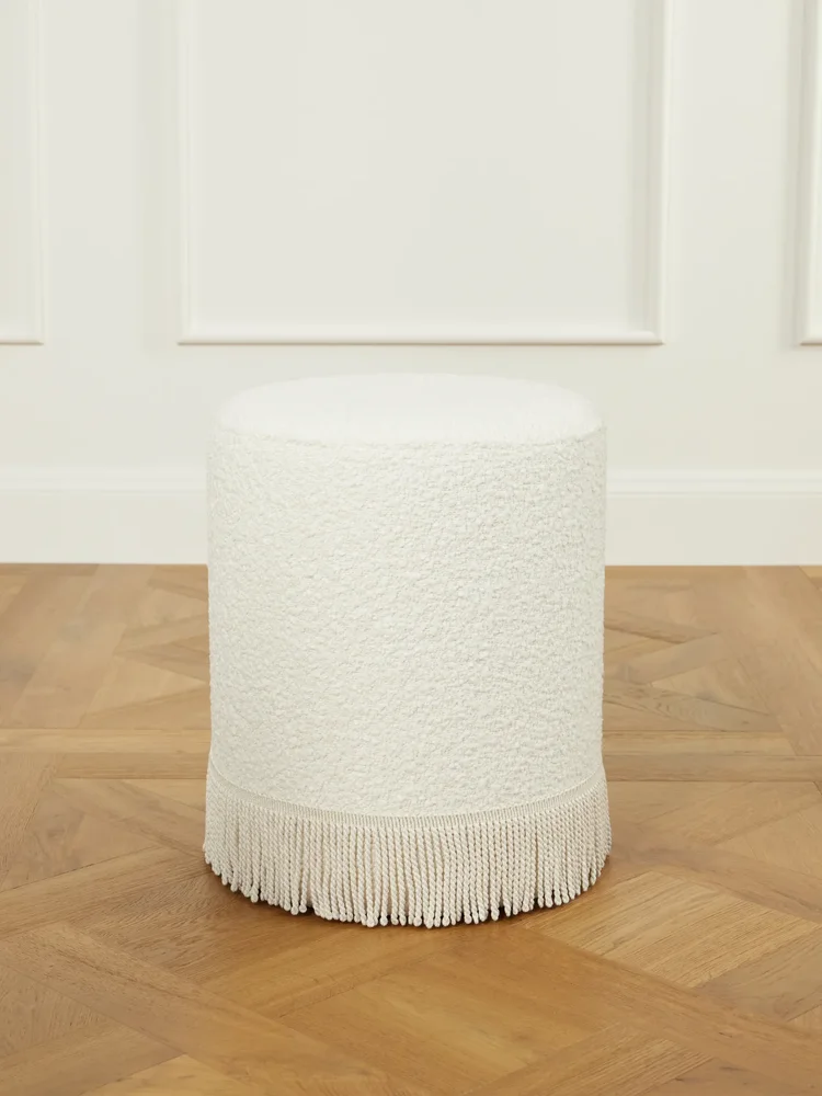 Fringed bouclé pouf
