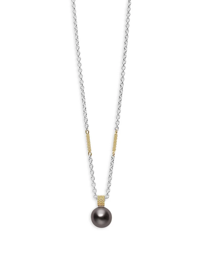18K Yellow Gold & Sterling Silver Luna Pearl Pendant Necklace, 16-18"