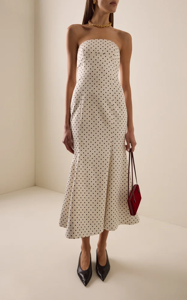 Polka-Dot Satin Midi Dress