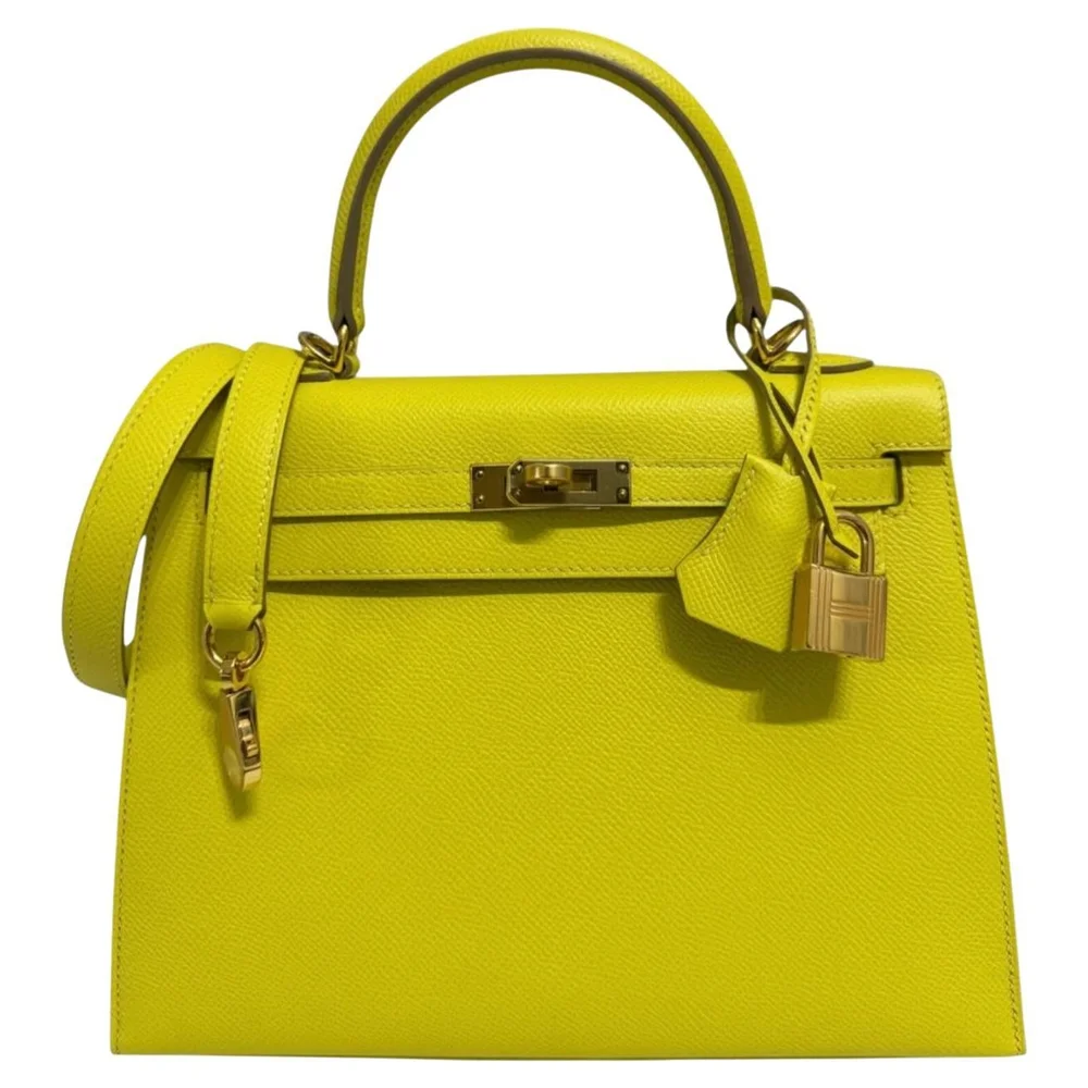 Pre-Owned Kelly 25 Sellier Lime Epsom, Gold Hardware
