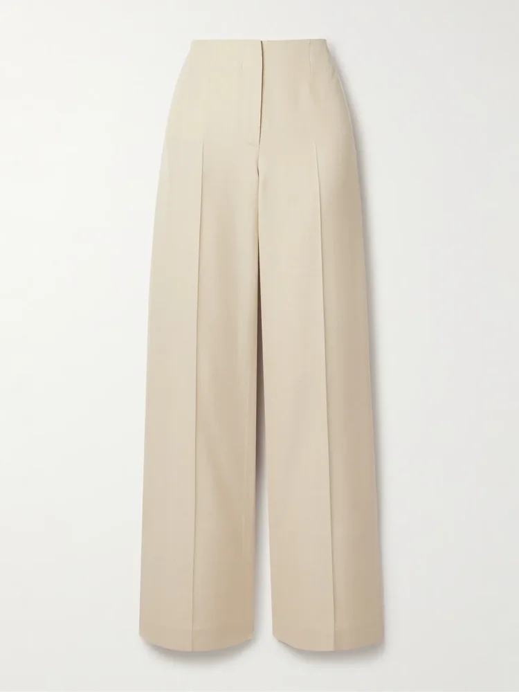 Silk-dupioni straight-leg pants