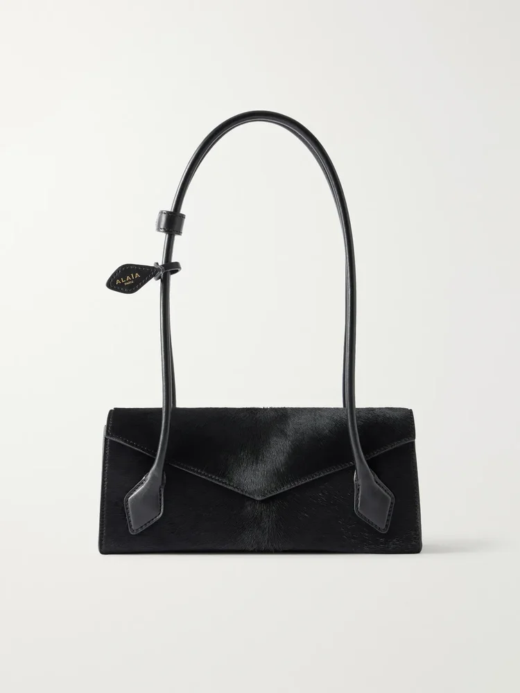 Le Teckel Flap Small leather-trimmed calf hair shoulder bag