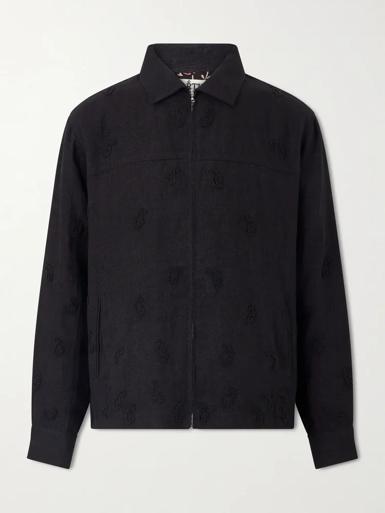 Embellished Linen Blouson Jacket